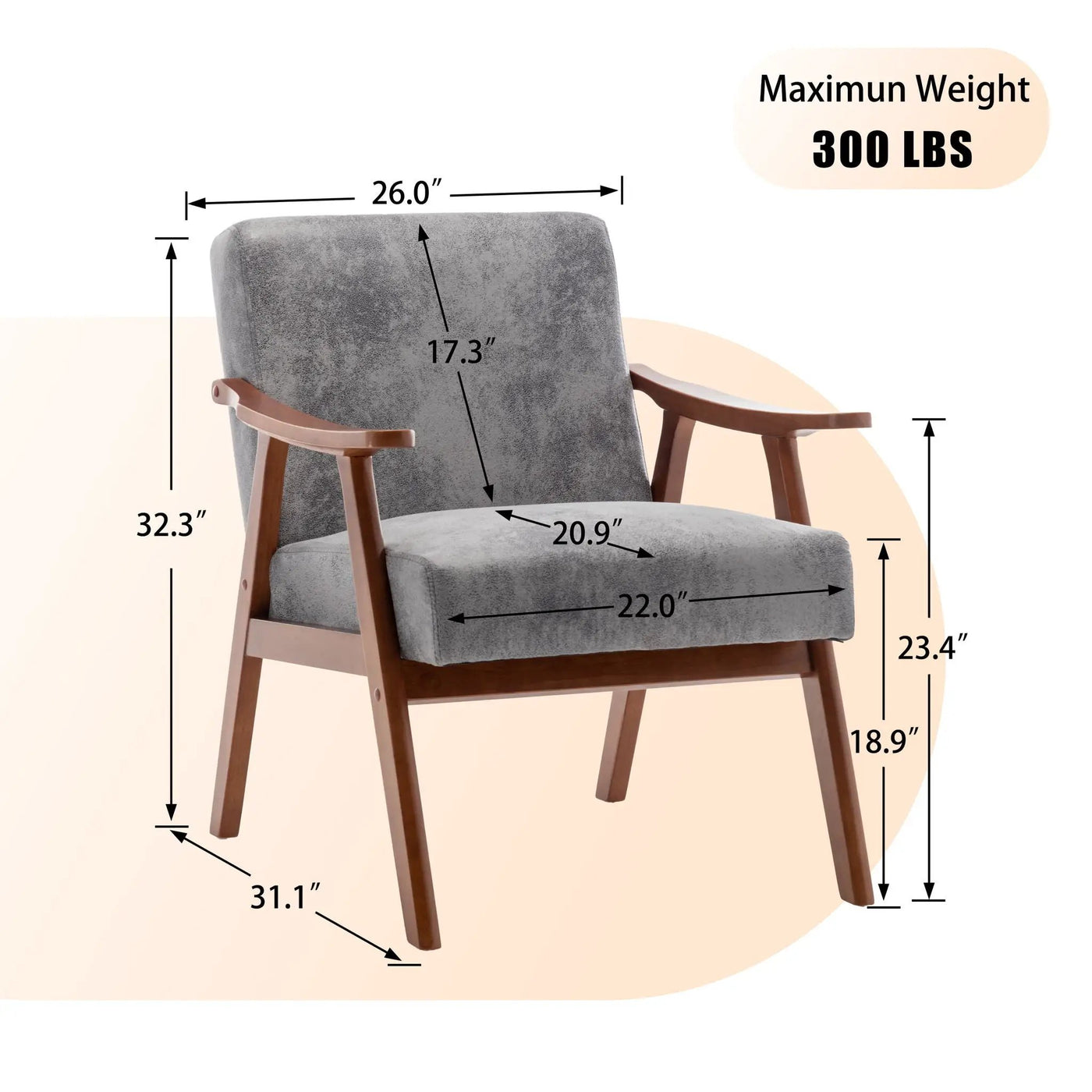 Mid Century Modern Accent Chair With Solid Wood Frame And Extra Thick Backrest by Unique Piece Furniture