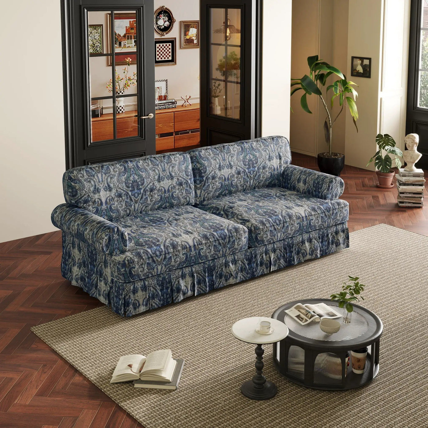 Luxuriously Comfortable Cloud Couch With Elegant Rolled Arms & Pleated Skirt Design by HouseOfZazla