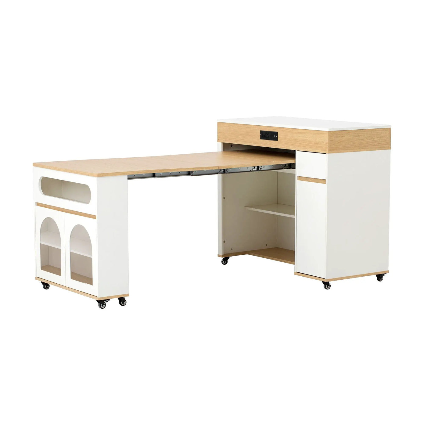 Extendable Dining Table With Folding Top, Rolling Kitchen Island With Drawers And Power Outlet by Unique Piece Furniture