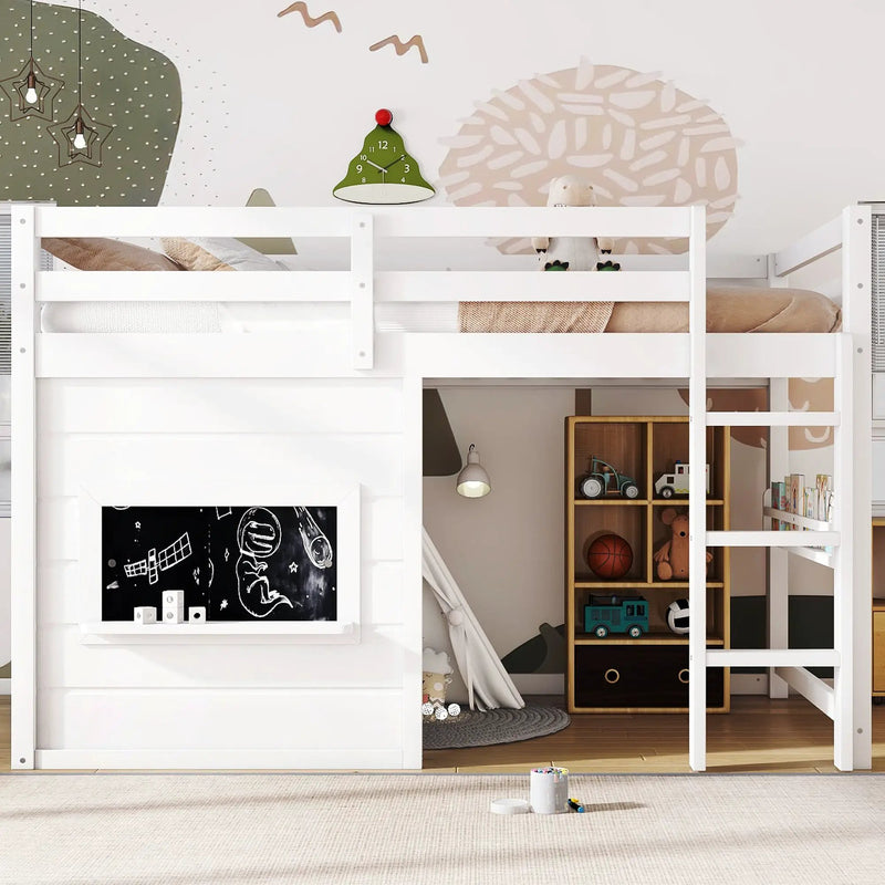 Twin Size Loft Bed With Sliding Chalkboard & Bookshelf by HouseOfZazla
