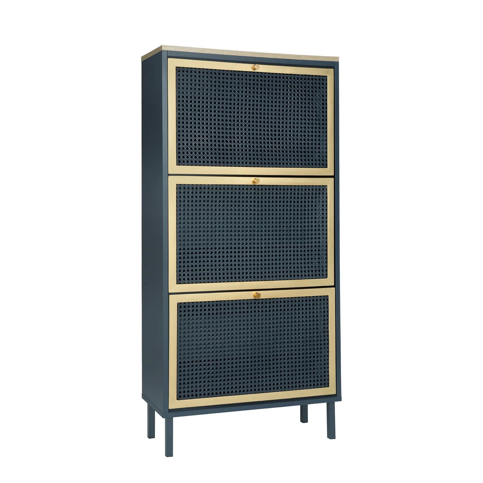 Modern Rattan 3 Door Shoe Rack Cabinet for Entryway by HouseOfZazla