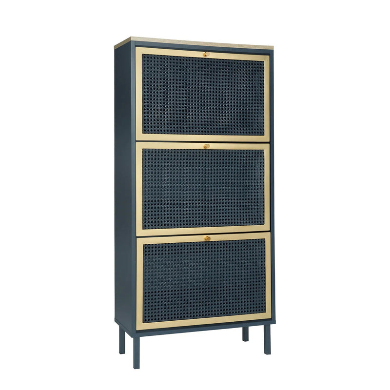 Modern Rattan 3 Door Shoe Rack Cabinet for Entryway by HouseOfZazla