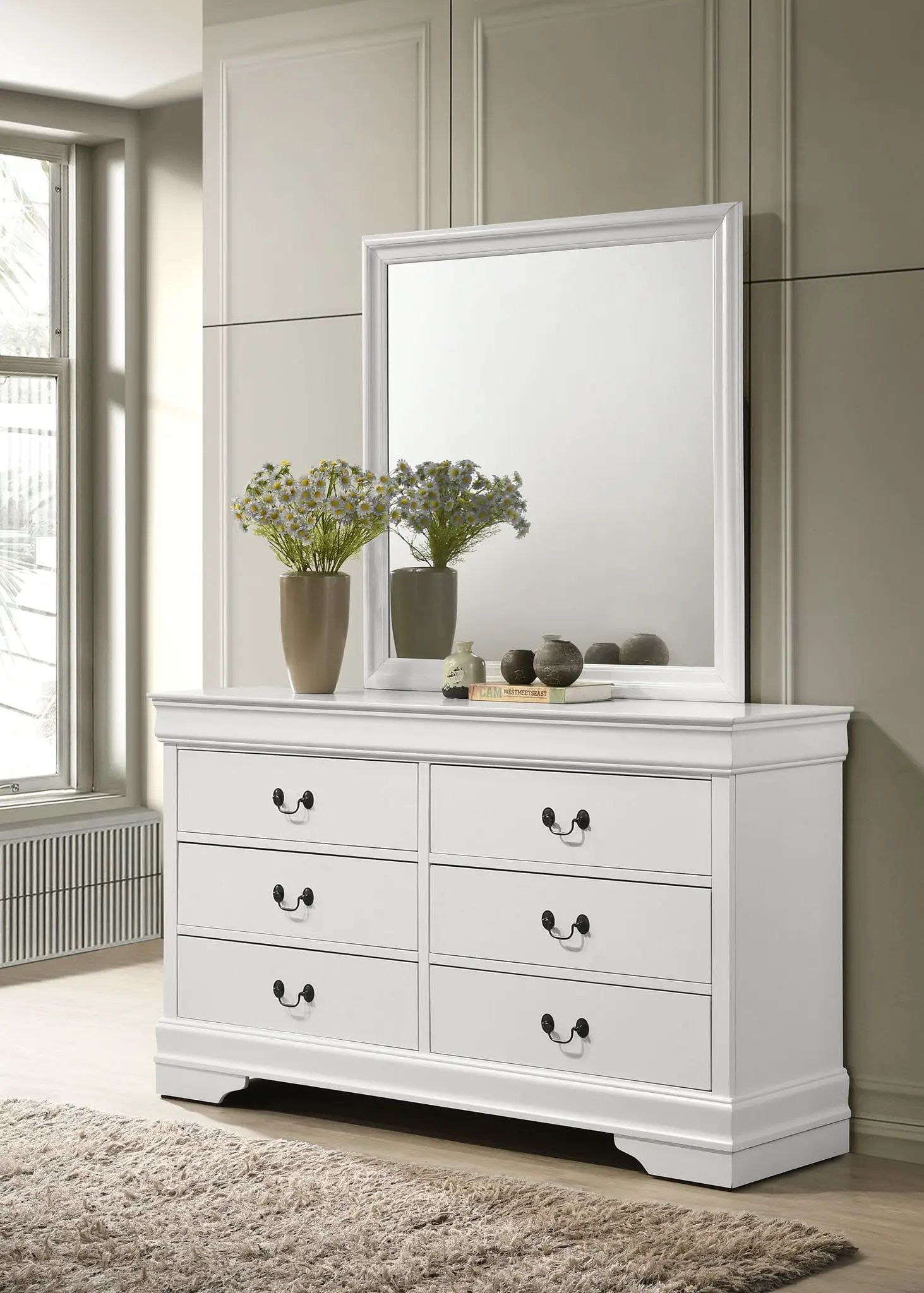 Louis Philippe 6-drawer Dresser and Mirror White by Unique Piece Furniture