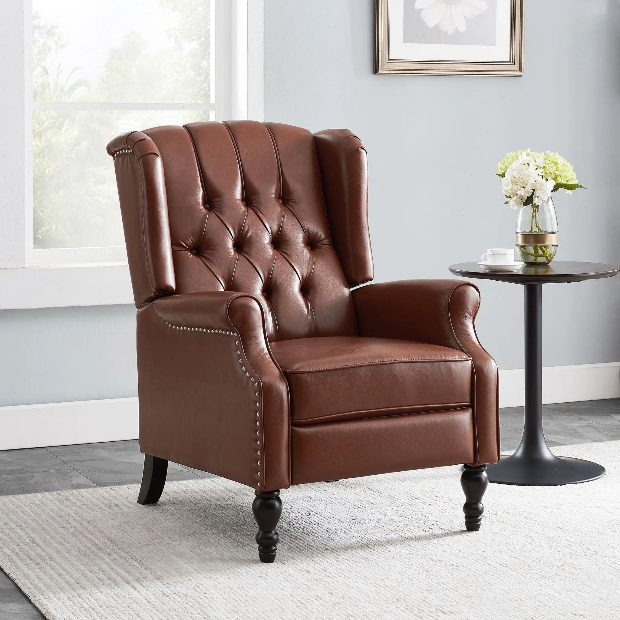 Upholstered Wingback Recliner With Nailhead Trim And Rolled Recessed Arms - Light Brown by Unique Piece Furniture