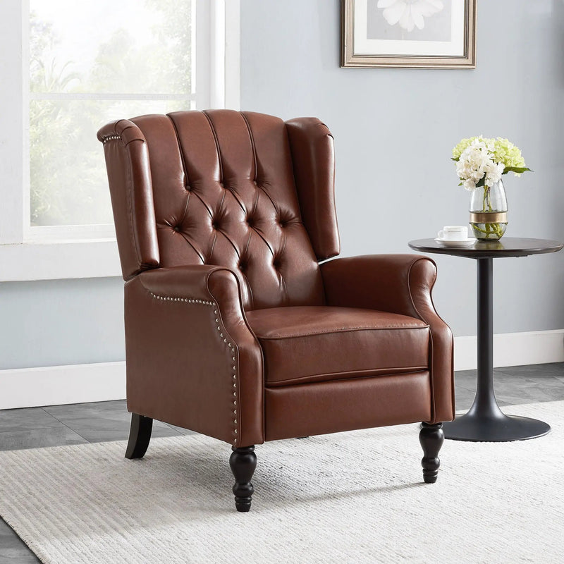 Upholstered Wingback Recliner With Nailhead Trim And Rolled Recessed Arms - Light Brown by Unique Piece Furniture