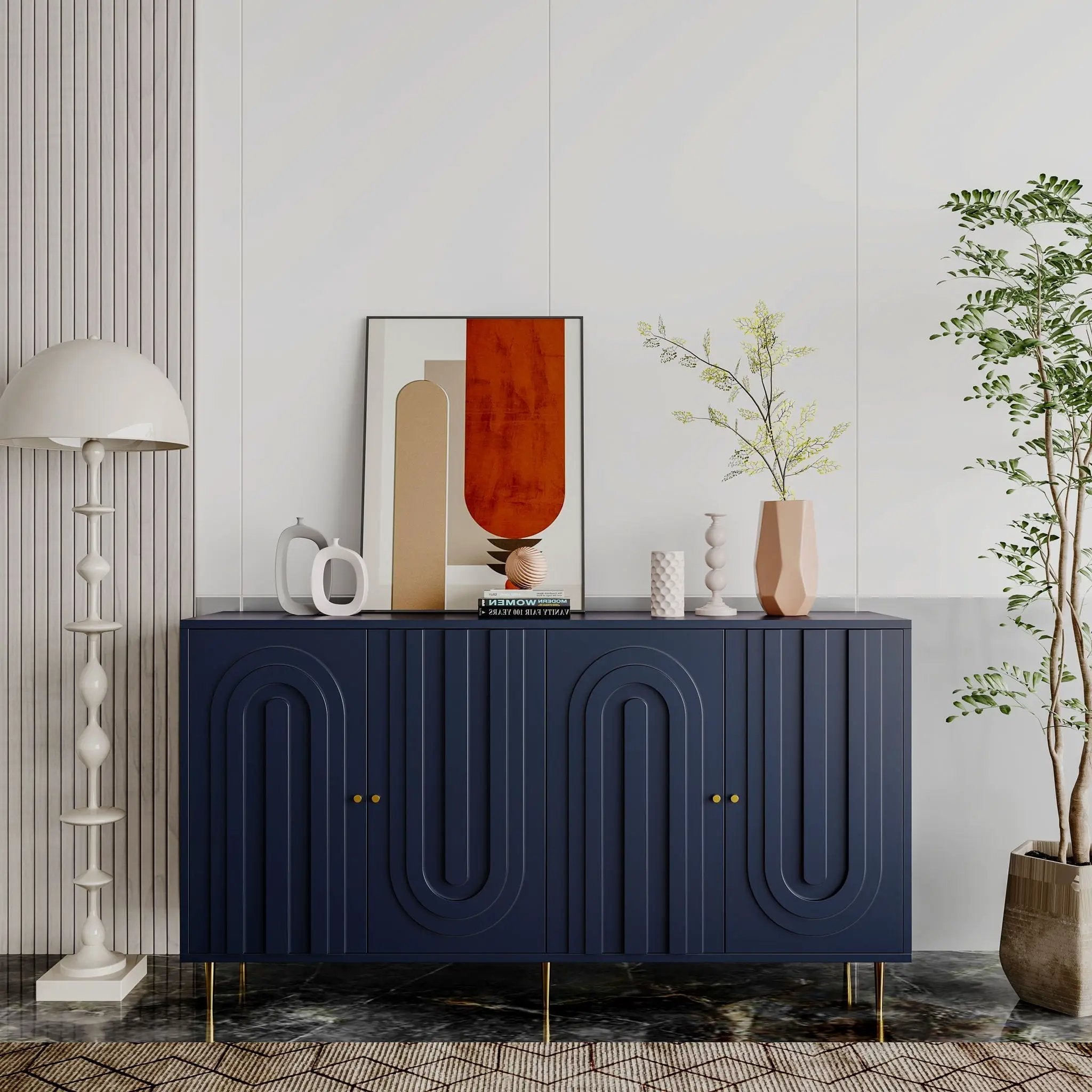 Modern Lacquered 4 Door Cabinet Sideboard Buffet Server Cabinet Storage Cabinet, For Living Room, Entryway, Hallway, Office, Kitchen And Dining Room by HouseOfZazla