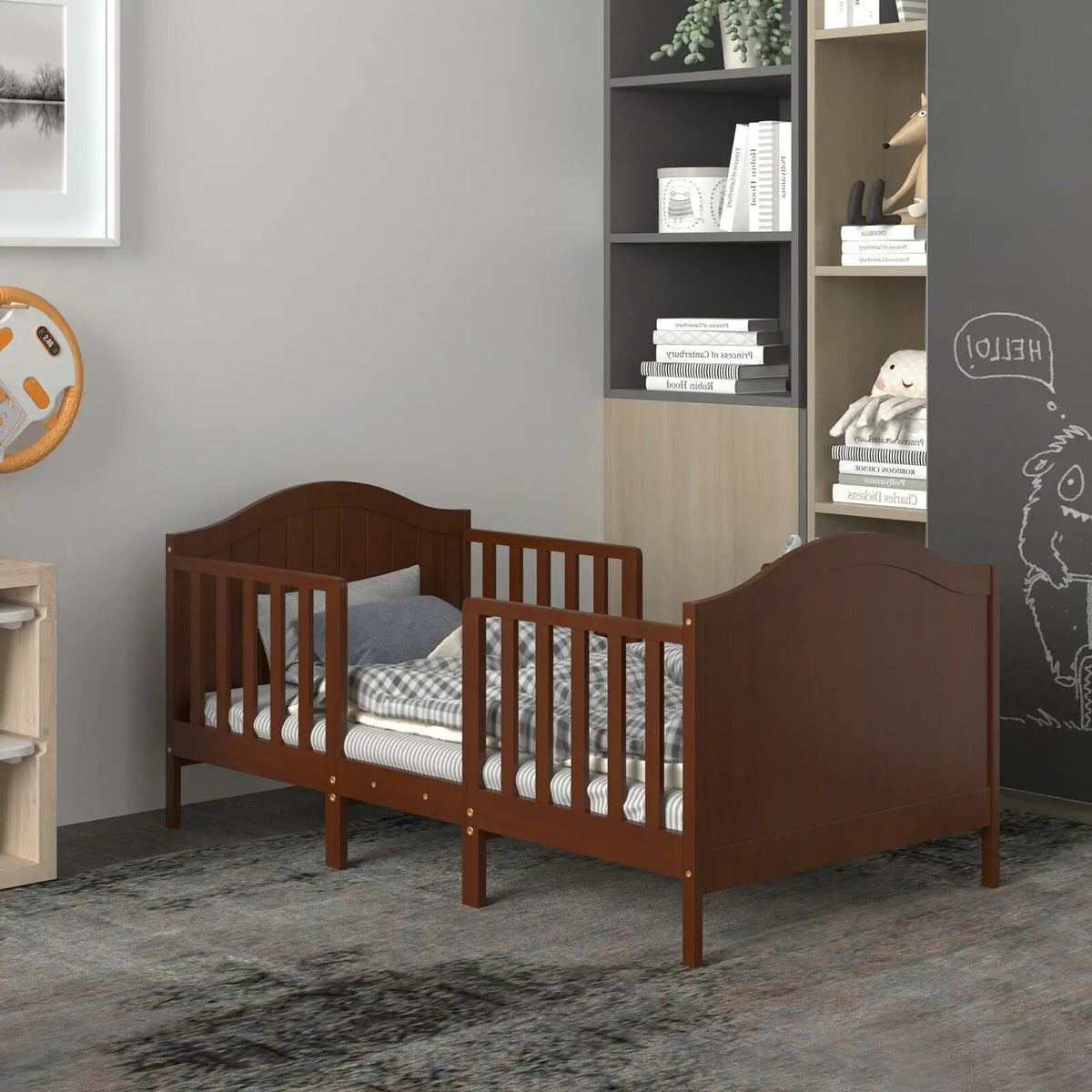 2-in-1 Classic Convertible Wooden Toddler Bed with 2 Side Guardrails for Extra Safety, photo 8 of 9