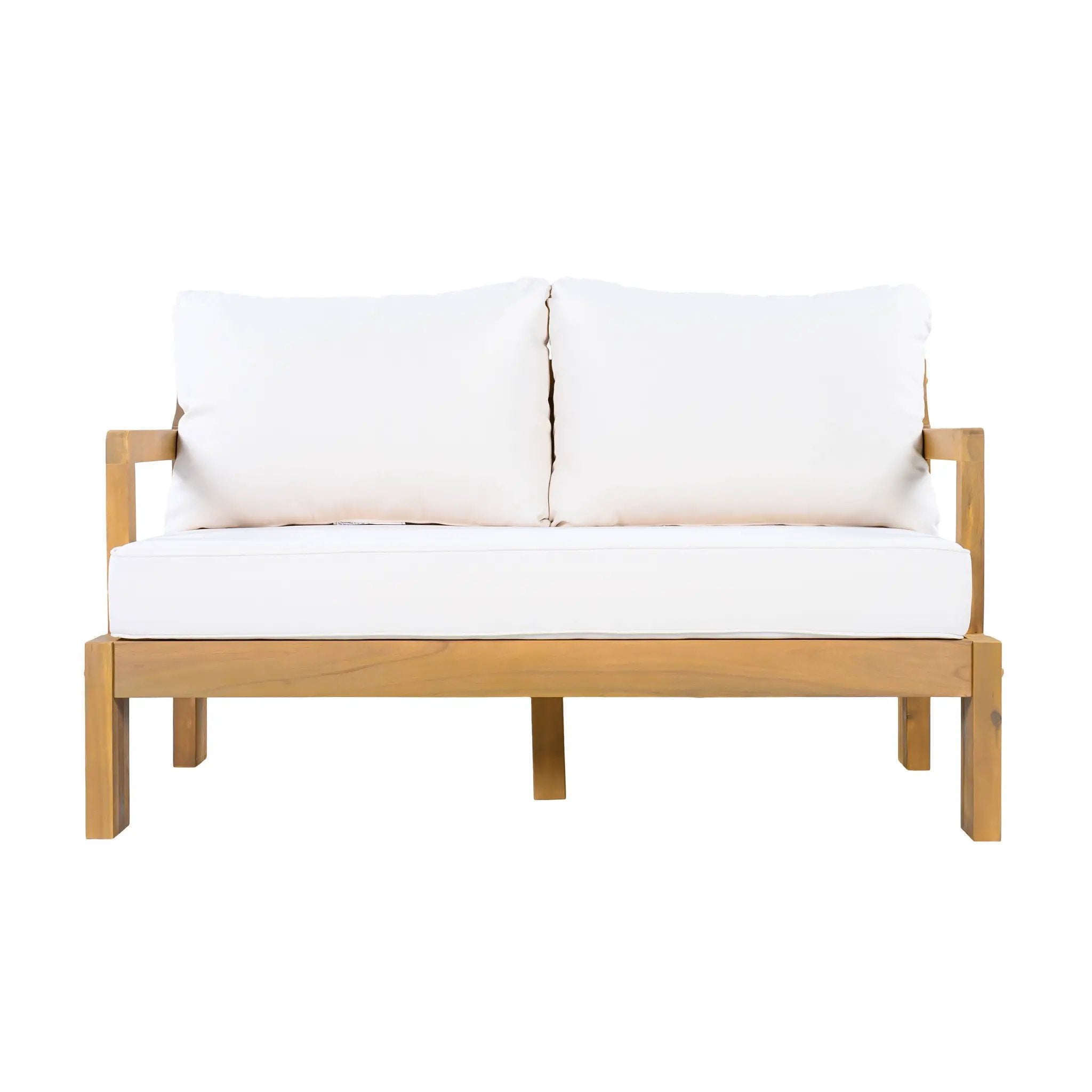Outdoor 4-Seater Acacia Wood Patio Chat Set, Beige + Natural by HouseOfZazla