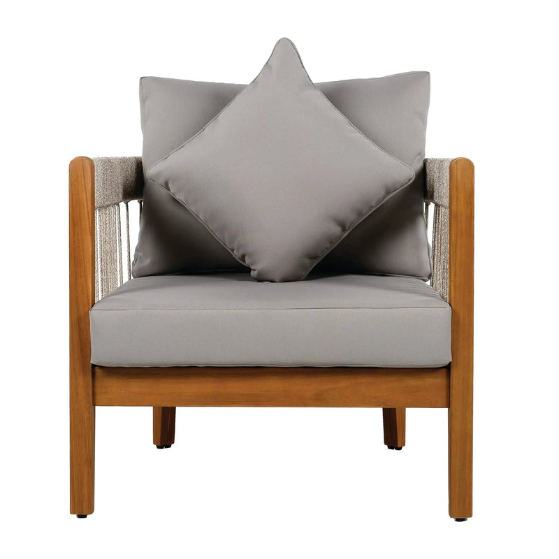 Acacia Wood Outdoor Club Chair with Handwoven Rope Accents & Curved Backrest by HouseOfZazla