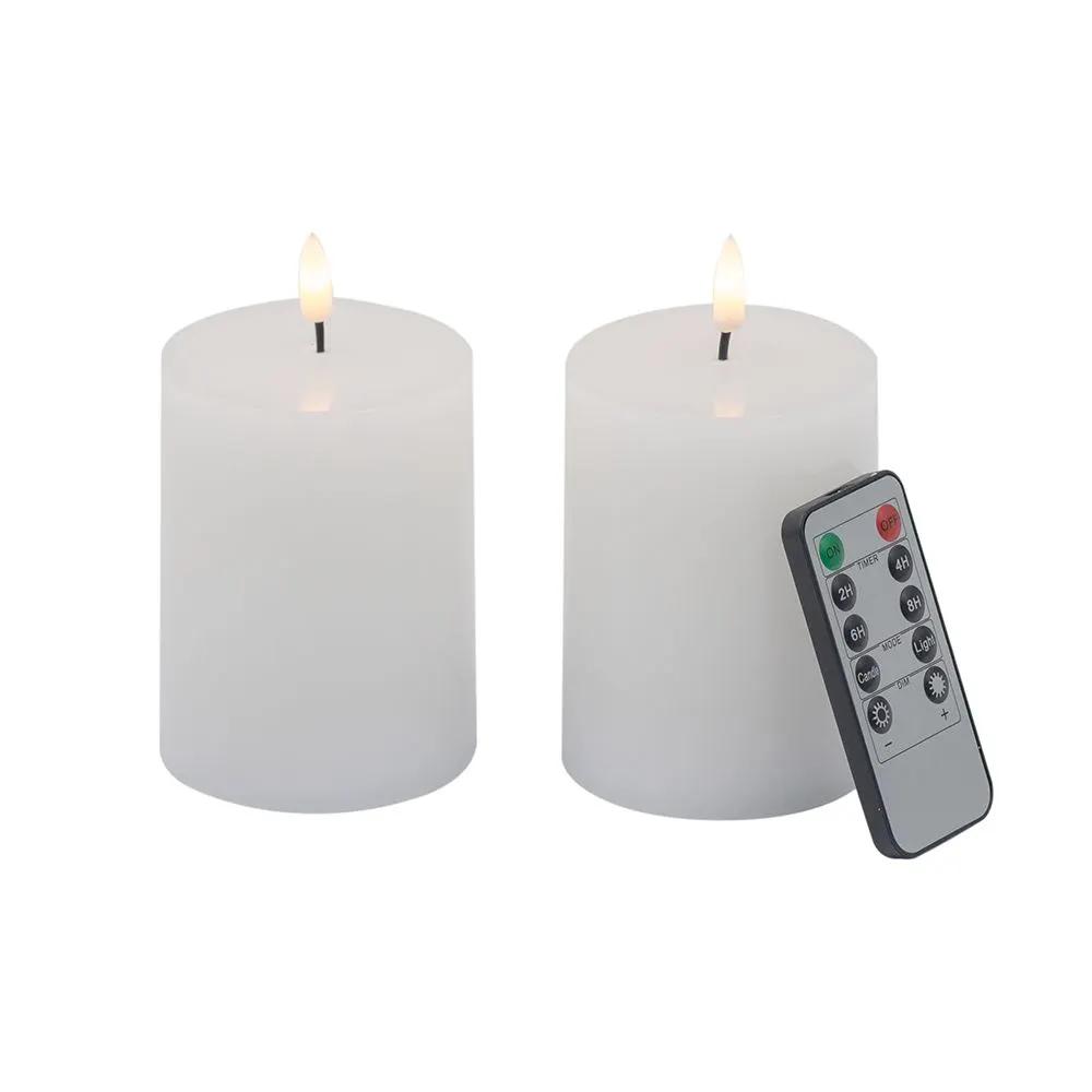 LED Candles With Wick And Remote Control Timer (Set of 2) - White by Unique Piece Furniture