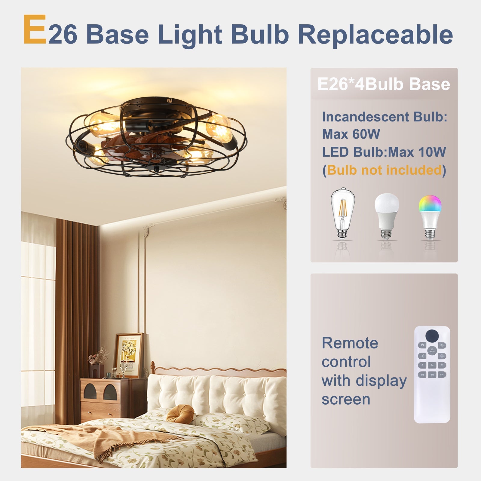 19.7" Industrial Caged Ceiling Fan with Light by HouseOfZazla