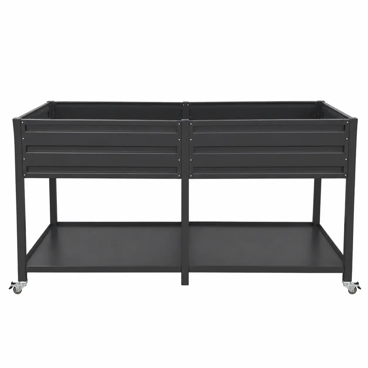 Dual Tier Elevated Metal Raised Garden Bed with Lockable Wheels & Lower Storage Shelf by HouseOfZazla