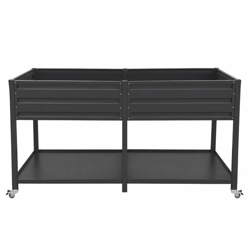 Dual Tier Elevated Metal Raised Garden Bed with Lockable Wheels & Lower Storage Shelf by HouseOfZazla