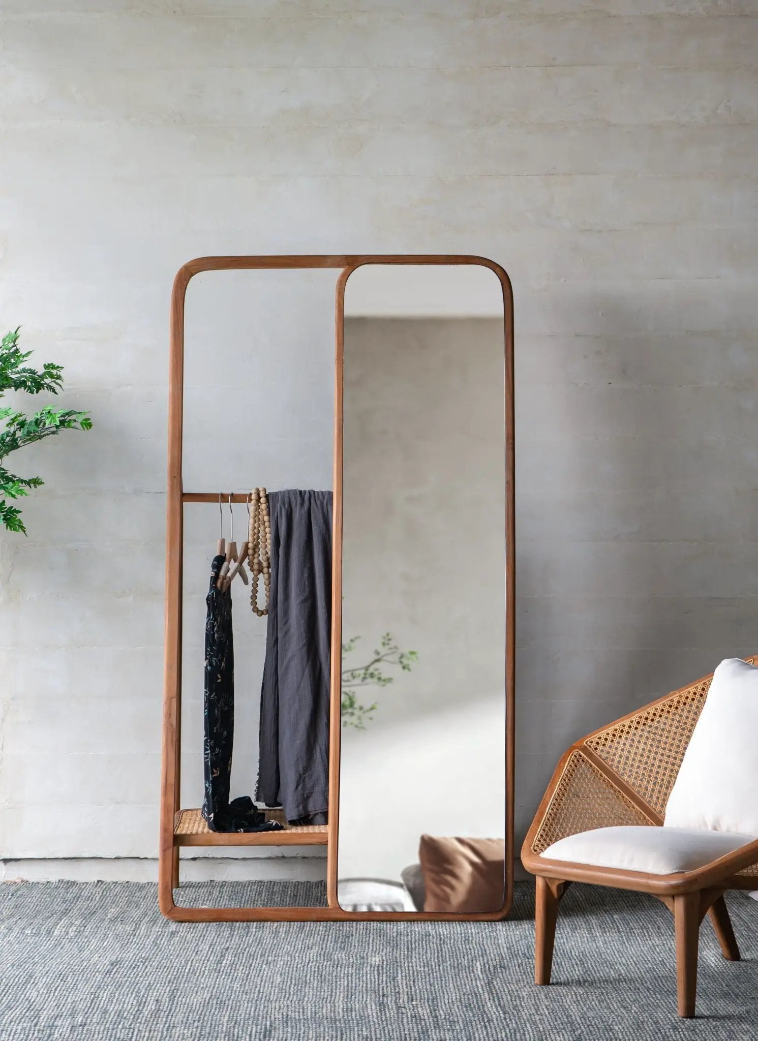 Clothes Hanger With Mirror, Large - Brown by HouseOfZazla