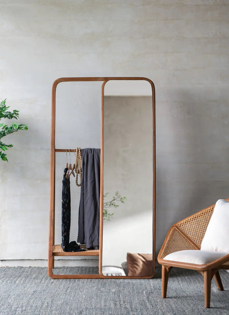 Clothes Hanger With Mirror, Large - Brown by HouseOfZazla