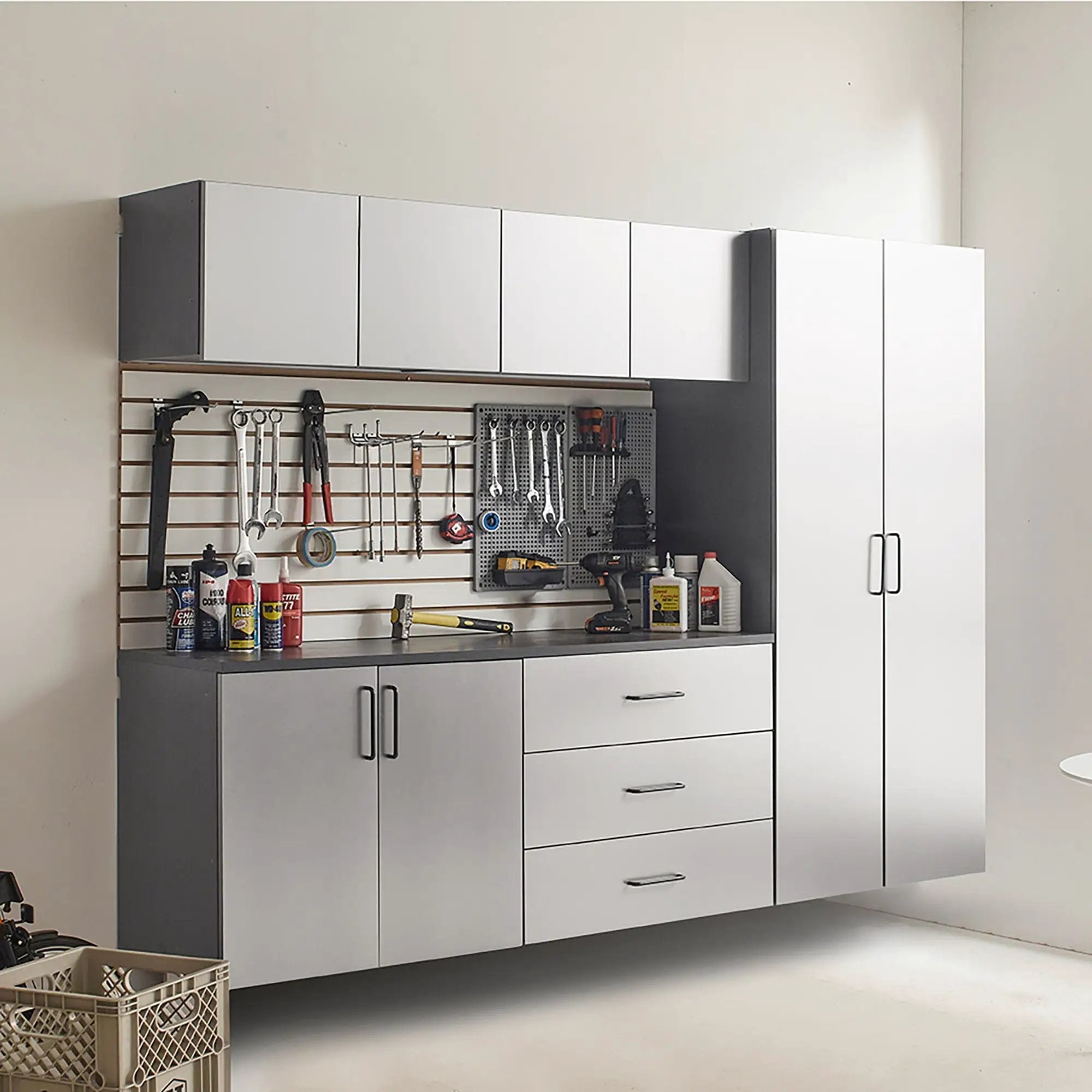 Astro Series - Garage Cabinet Set B With Soft Closing Drawers - Metallic Gray by HouseOfZazla