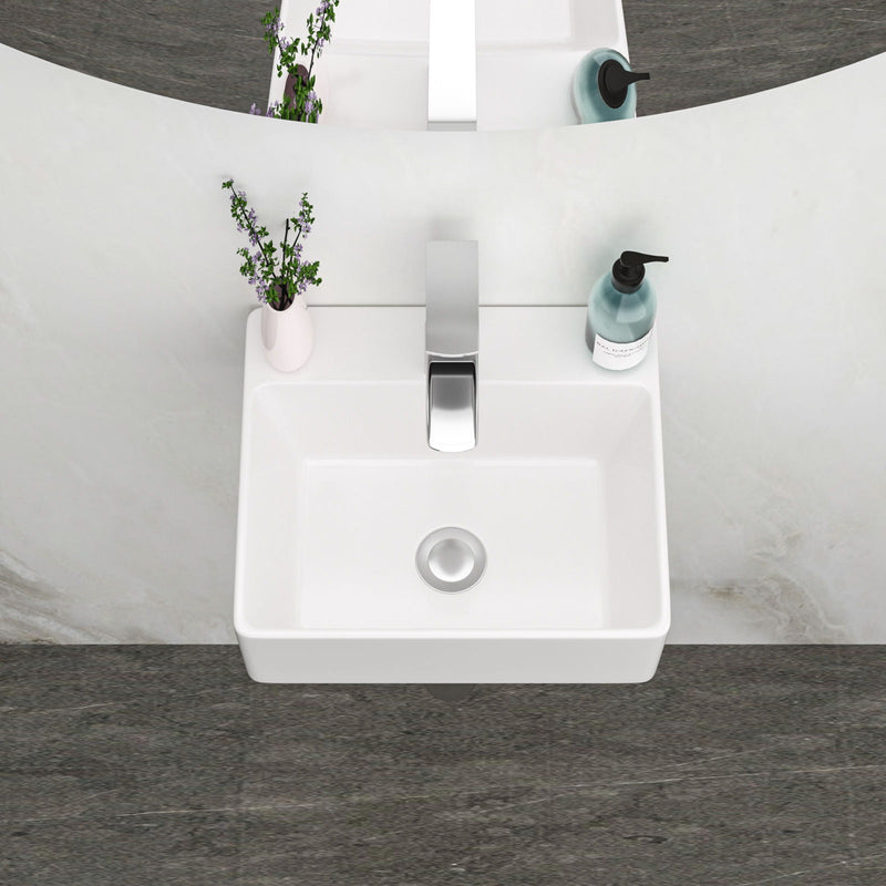 Ceramic Rectangle Wall Mount Bathroom Sink With Single Faucet Hole by HouseOfZazla