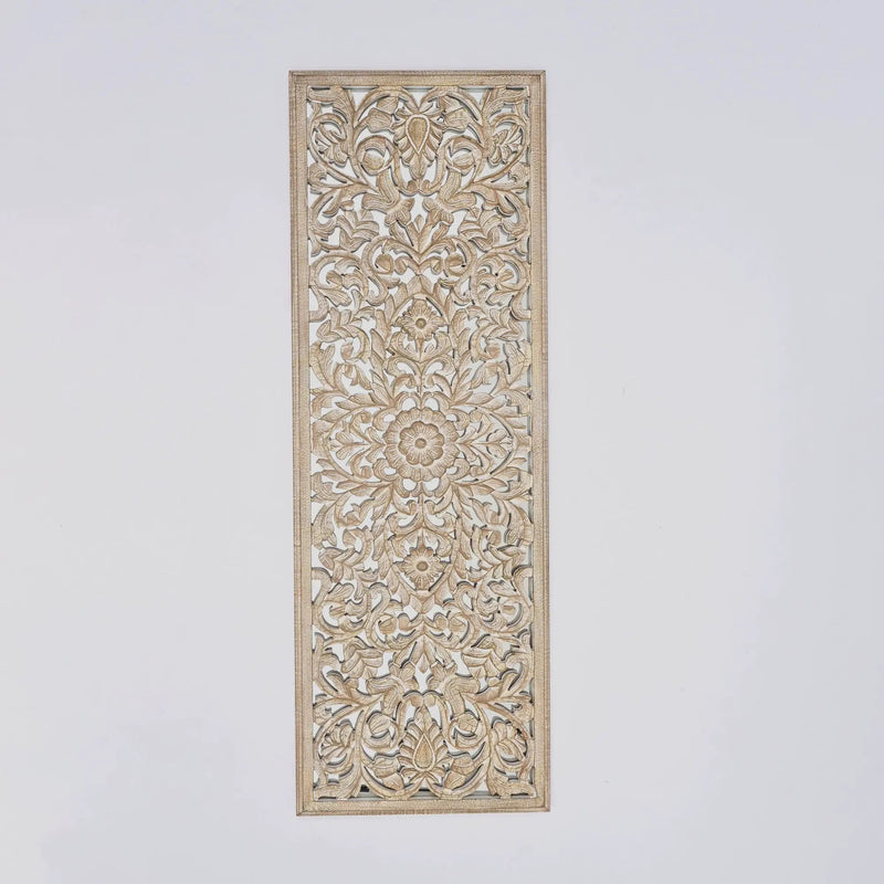 Floral Hand Carved Mandala Rectangle Wall Decor With Mirror - Antique Brown / White by Unique Piece Furniture