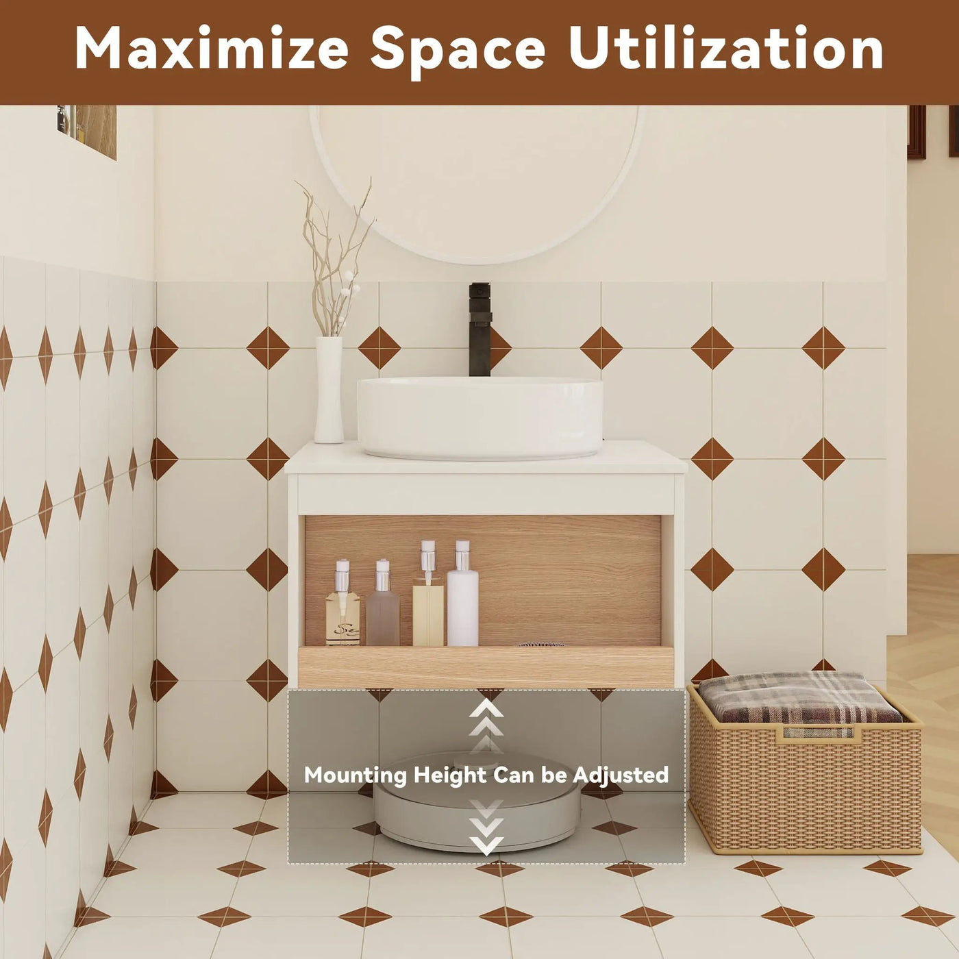 Floating Bathroom Vanity With Glossy Round Vessel Sink by HouseOfZazla