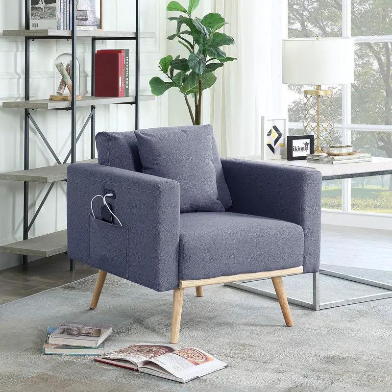 Easton - Fabric Chair With USB Charging Ports Pockets And Pillows by HouseOfZazla
