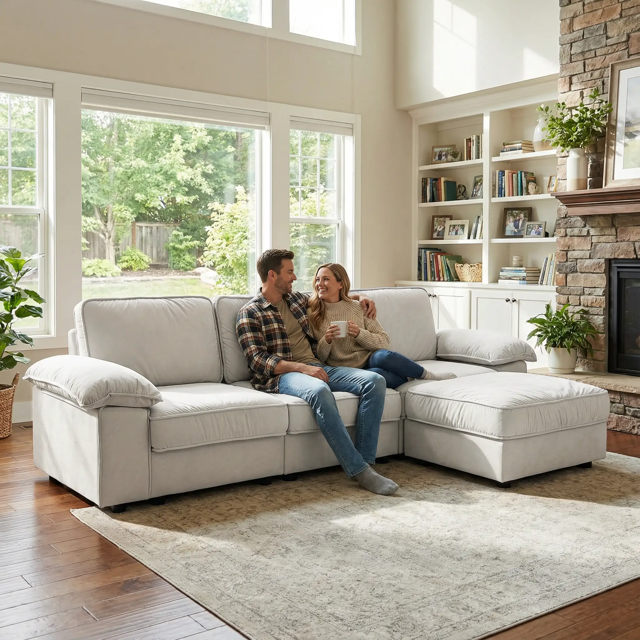 Modern L-Shaped Sectional Sofa with Ottoman - 105.5 Inch by HouseOfZazla