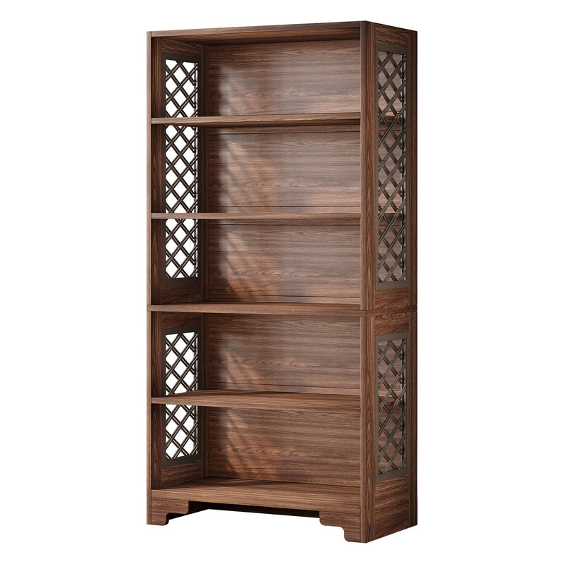 6 Tier Brown Mid Century Bookcase With X Design For Living Room - Brown by HouseOfZazla