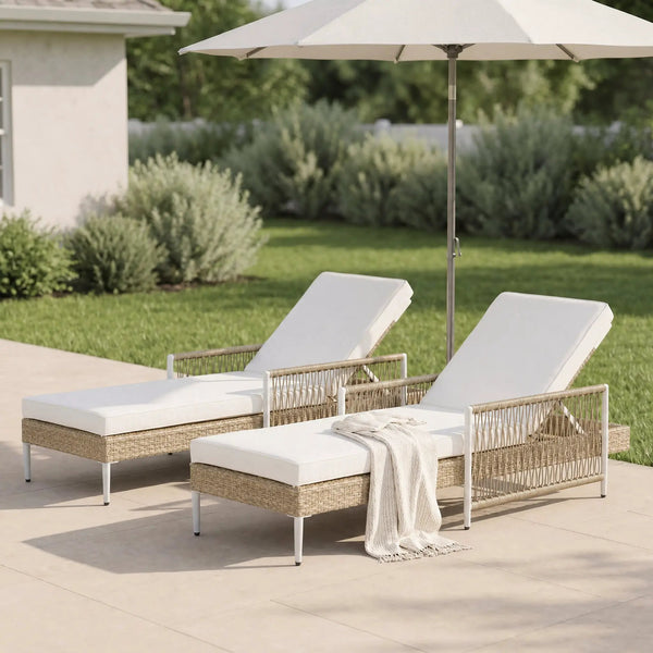 TOPMAX Outdoor All-Weather PE Rattan Chaise Lounge Set of 2