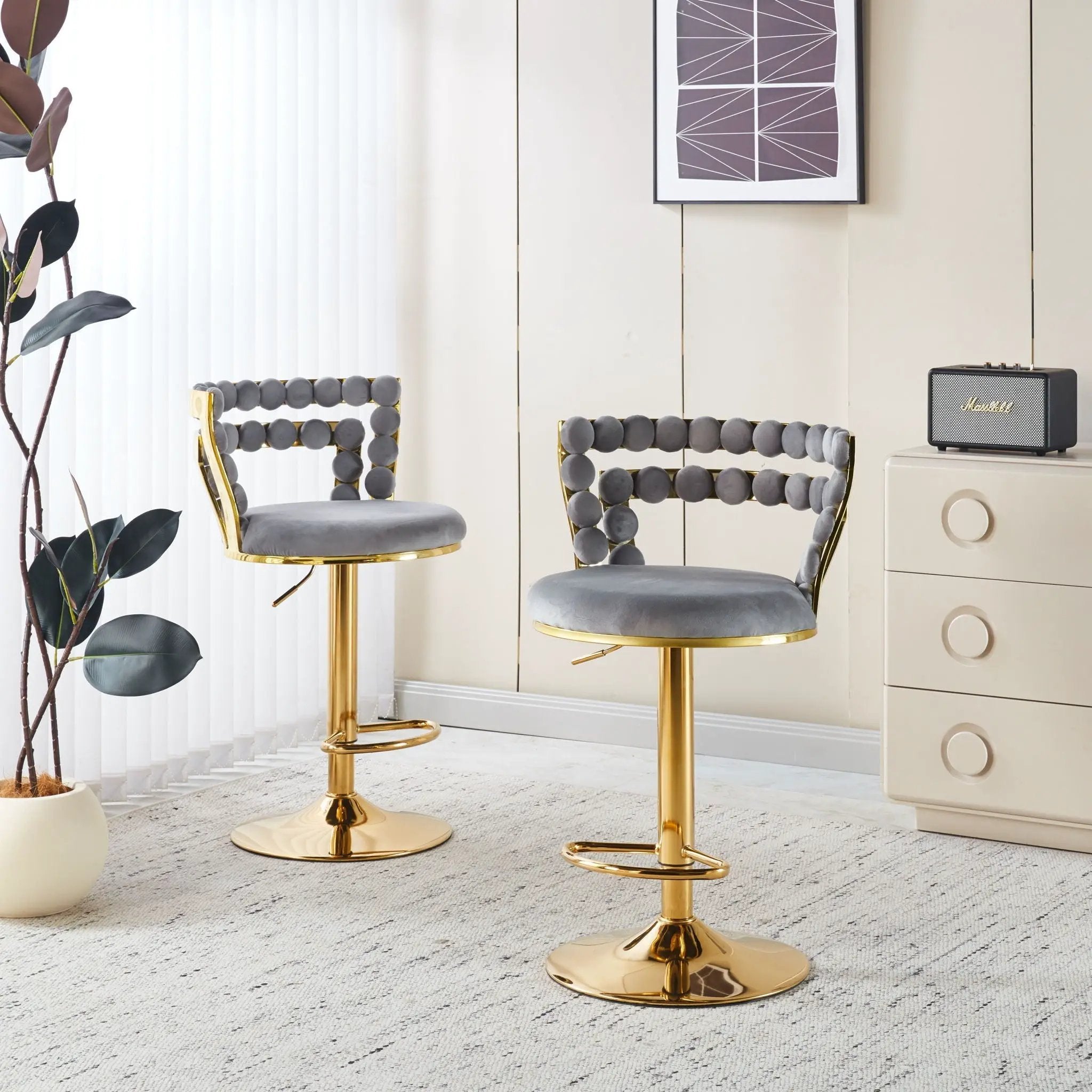 Modern Bar Chair With Iron Tube Legs, Soft Cushions And Comfortable Backrest (Set of 2) by HouseOfZazla