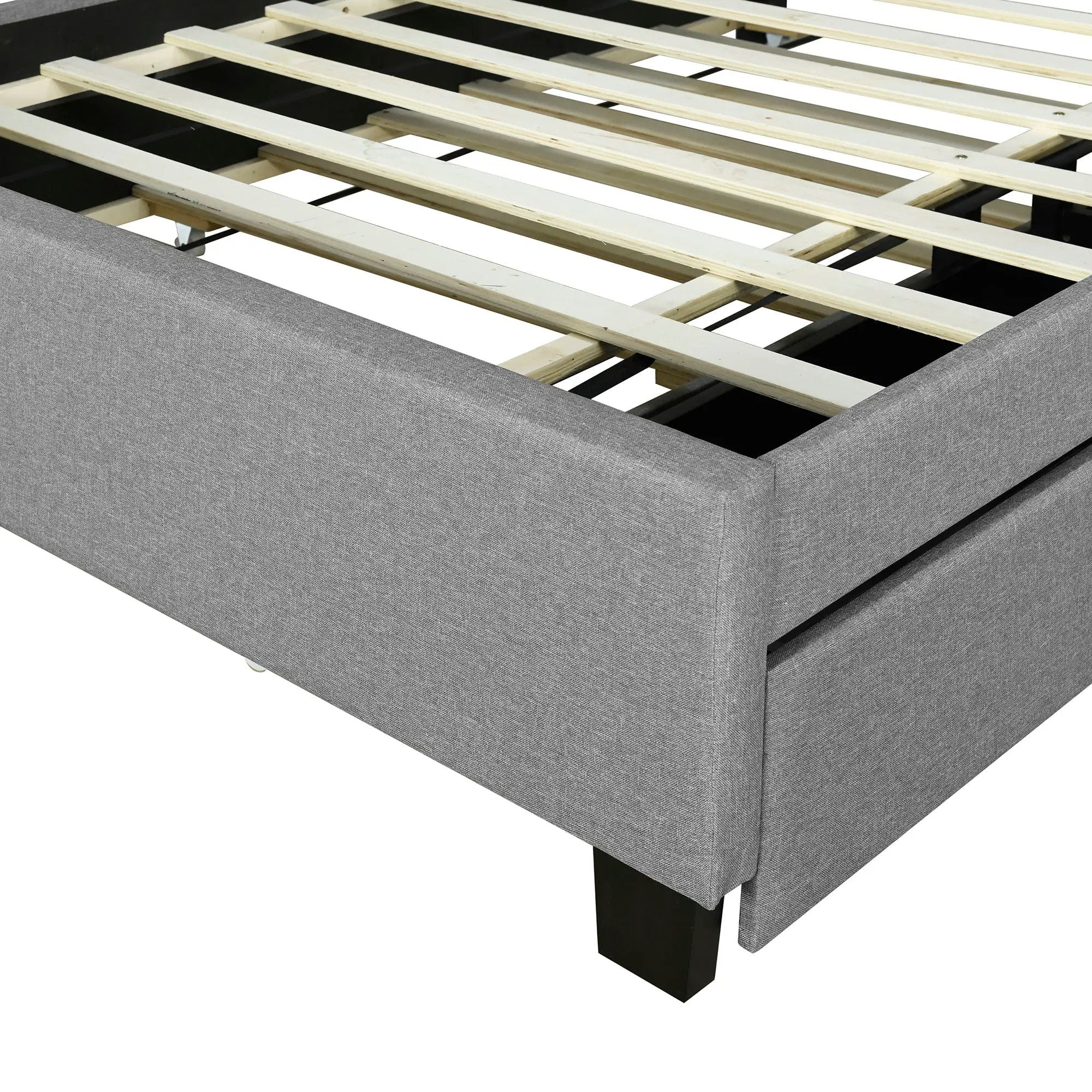 Upholstered Platform Bed With Storage Headboard, Trundle & 2 Drawers And A Set Of Sockets & USB Ports by HouseOfZazla