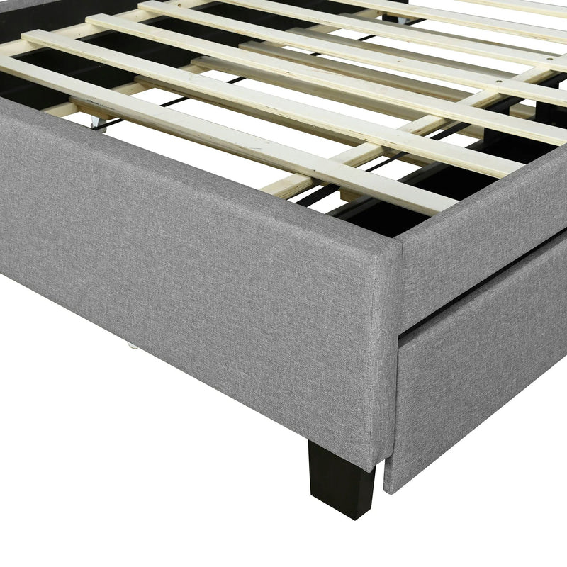 Upholstered Platform Bed With Storage Headboard, Trundle & 2 Drawers And A Set Of Sockets & USB Ports by HouseOfZazla