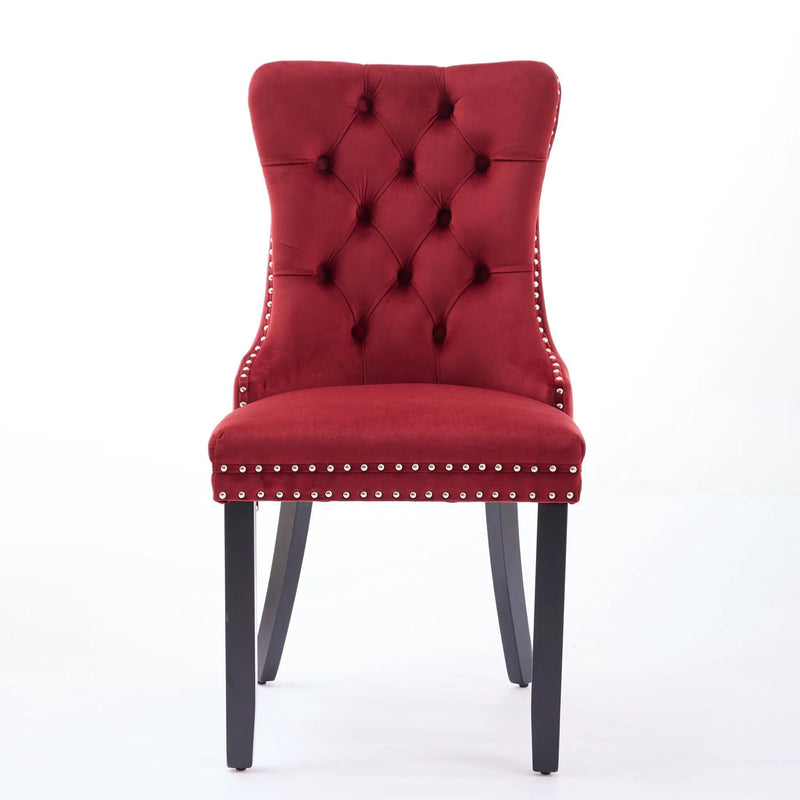 Classic Velvet Dining Chairs, High-End Tufted Solid Wood Contemporary Velvet Upholstered Dining Chair With Wood Legs Nailhead (Set of 2) - Burgundy by Unique Piece Furniture