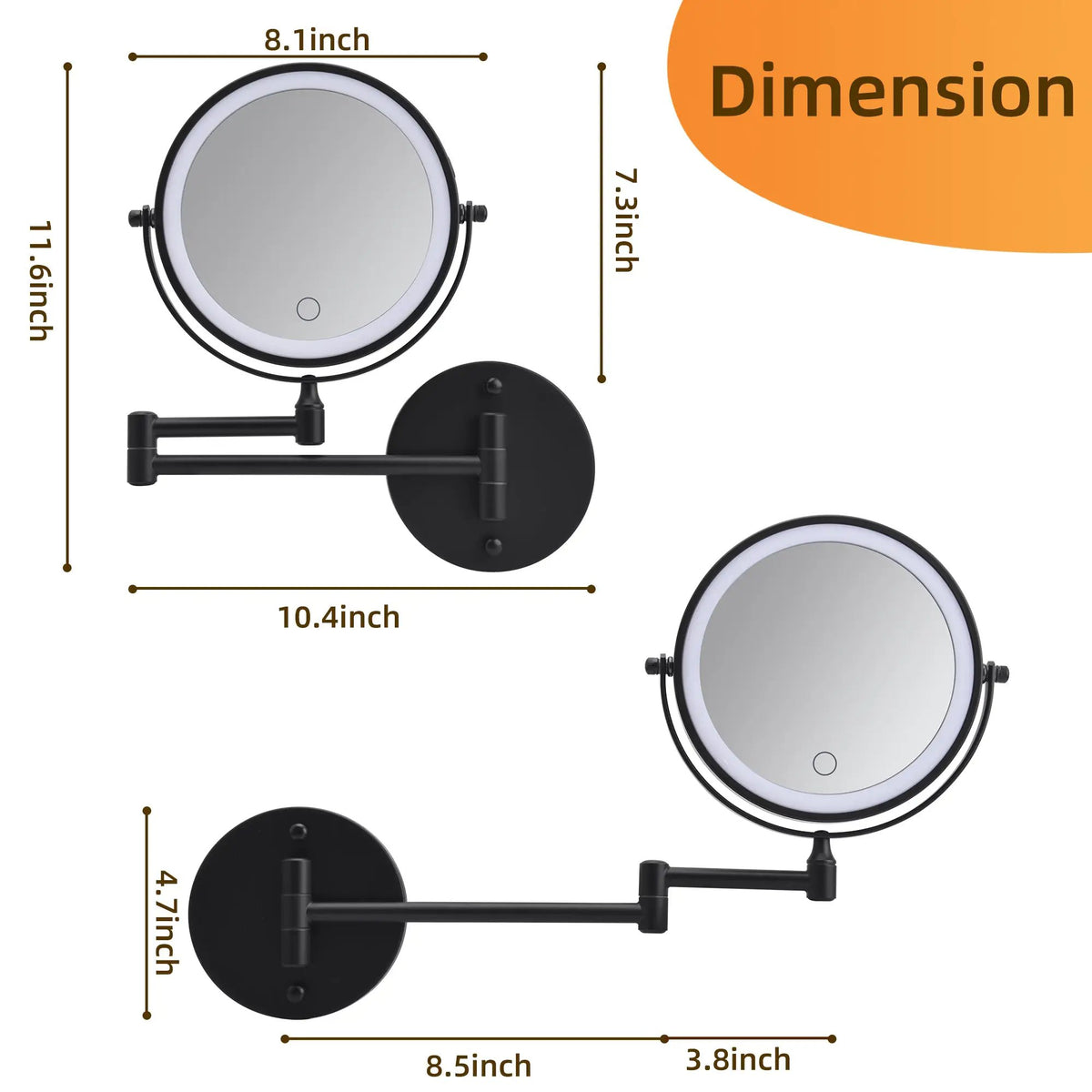Rechargeable Wall Mounted Makeup Mirror 8'' Magnifying Mirror, photo 9 of 9