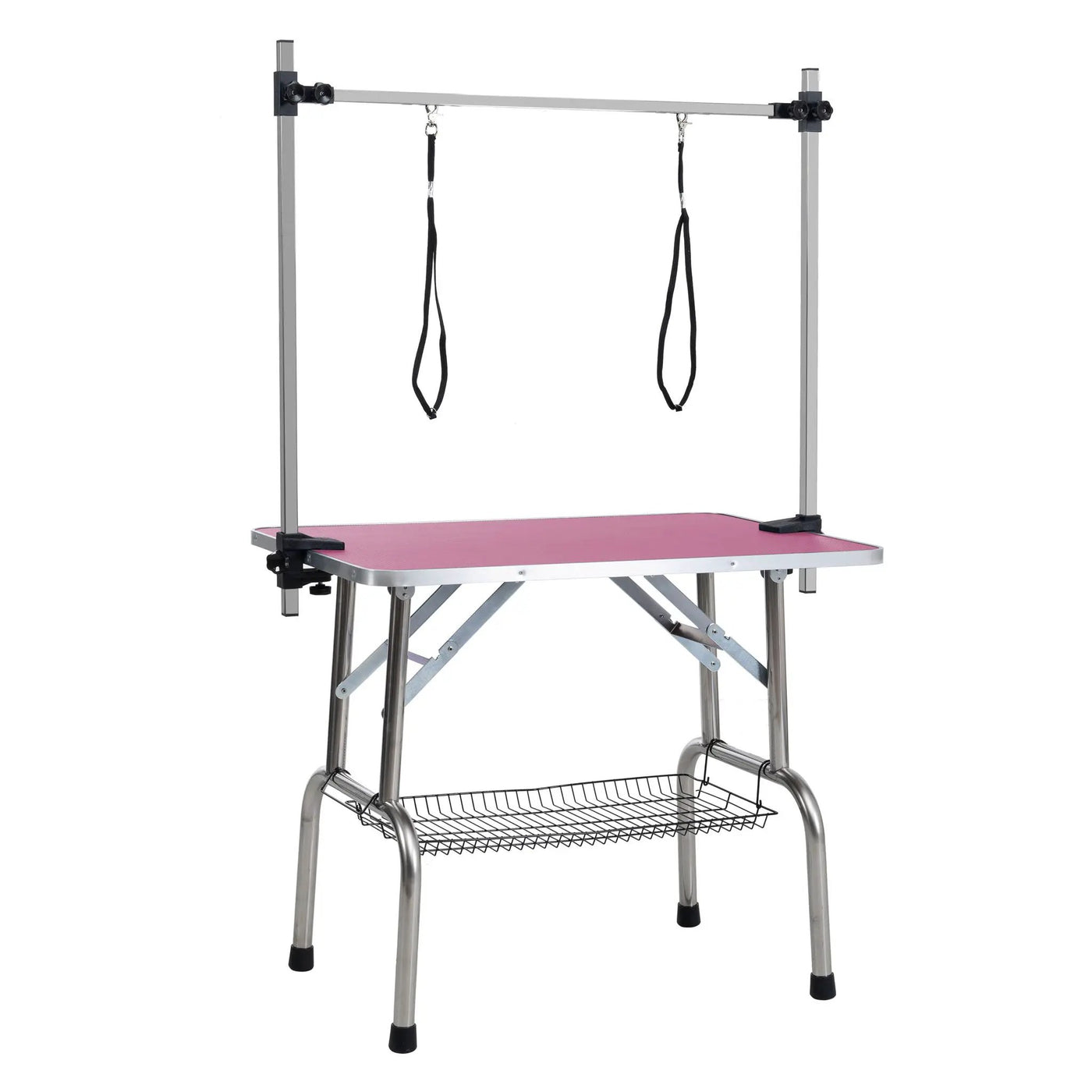 Folding Dog Pet Grooming Table Stainless Steel Frame Rubber Mat On Board With Adjustable Arm And Clamps Pet Dog Cat Grooming Table by HouseOfZazla