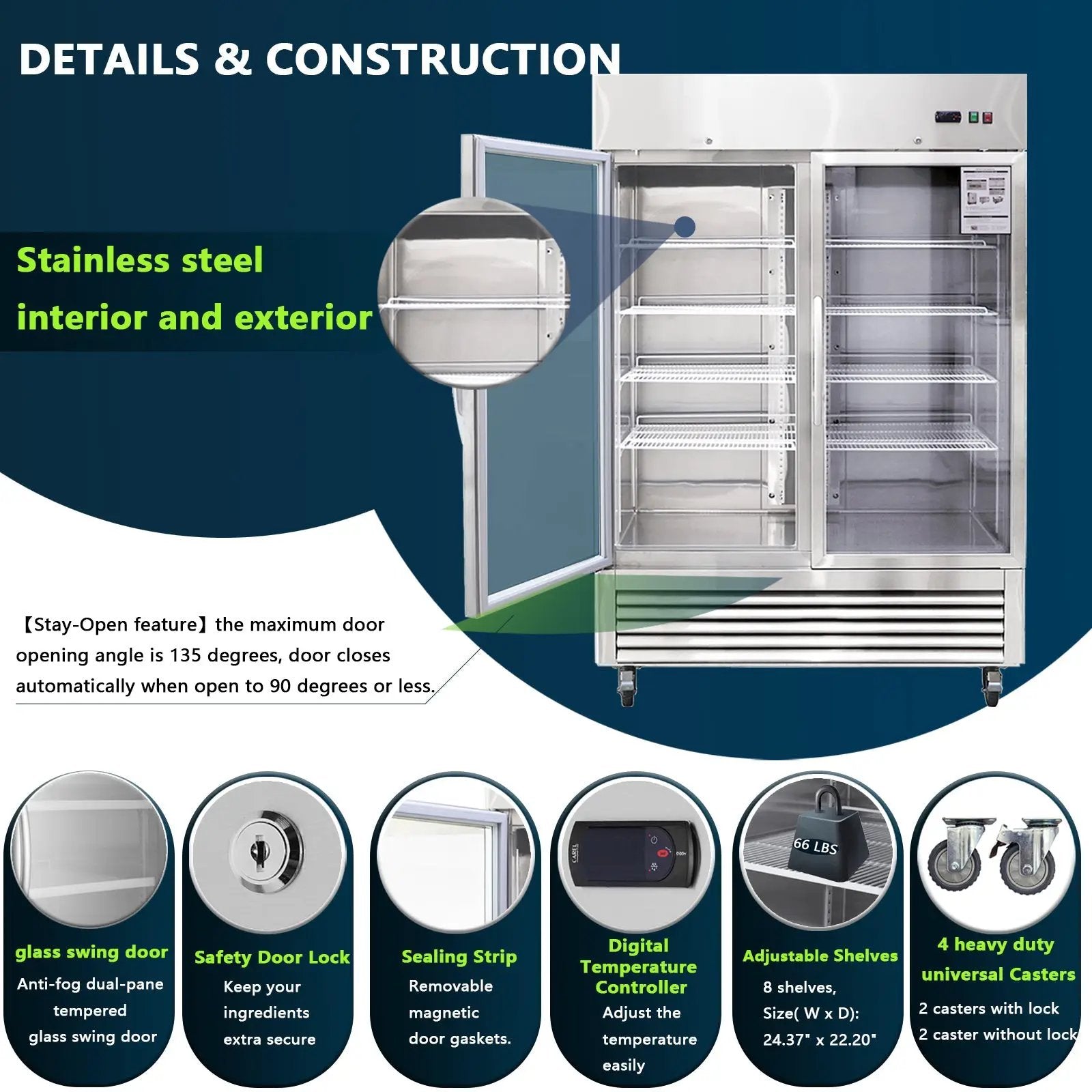 54"W Commercial Refrigerator with Glass Doors by HouseOfZazla