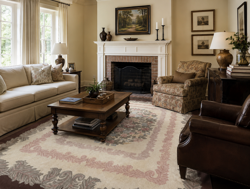 American Hand Hooked Rug 9x12, Vintage Aubusson Carpet, Wool by Jewel Rugs
