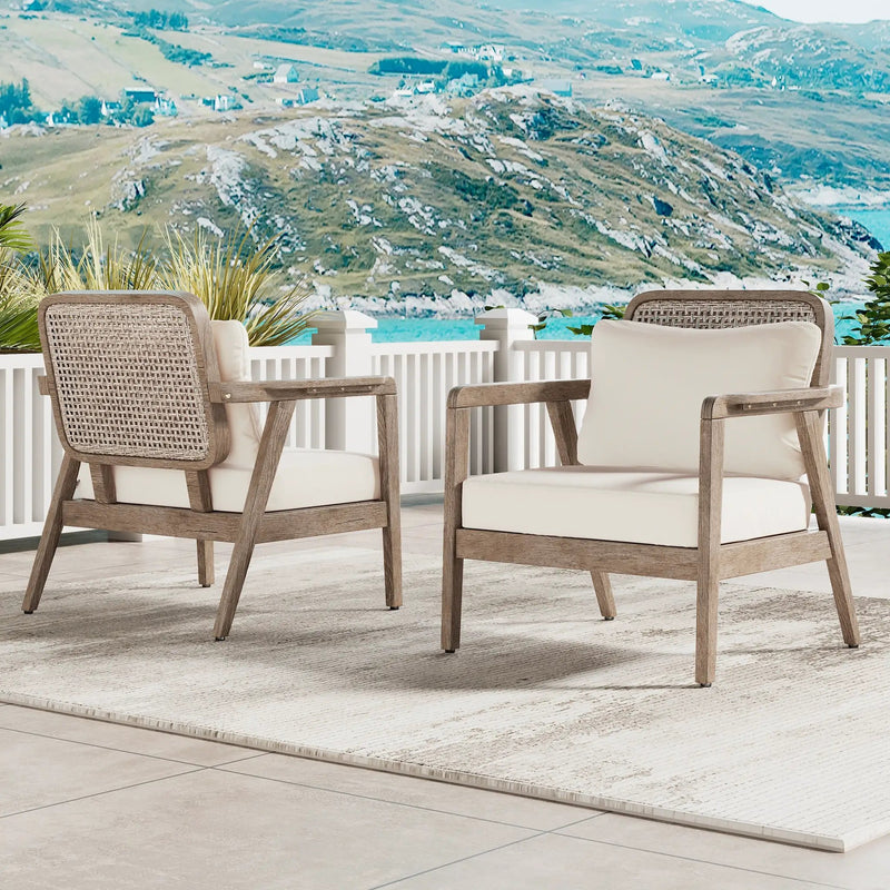 Set of 2 Outdoor Acacia Wood Patio Club Chairs with Waterproof Cushions by HouseOfZazla
