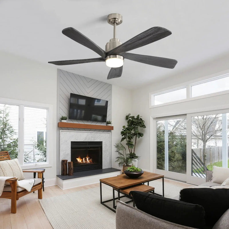 Modern Ceiling Fan With Dimmable LED Light 5 Solid Wood Blades Remote Control Reversible Dc Motor With Smart App Control - Nickel by HouseOfZazla