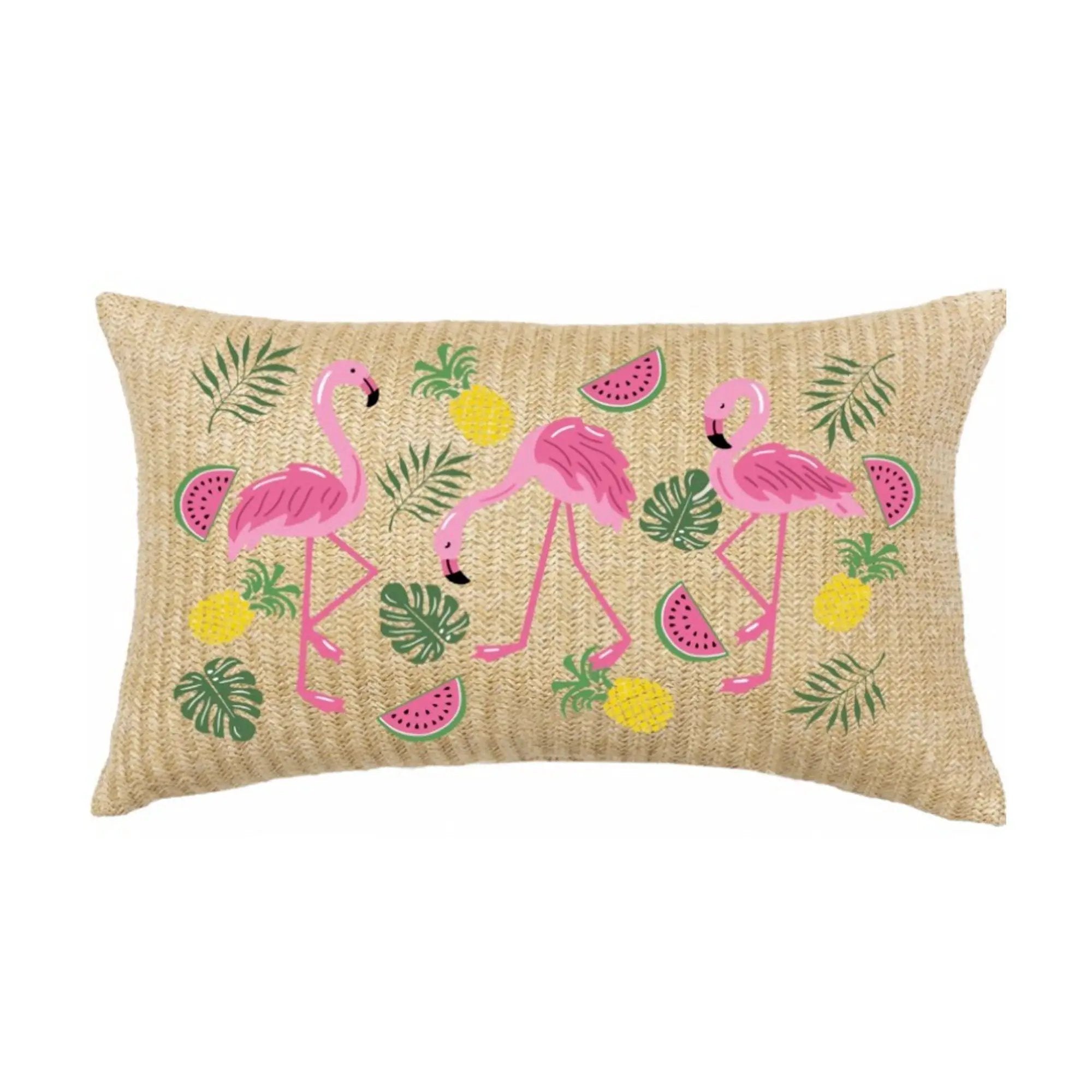 Summer Outdoor Lumbar Flamingo Pillows - Multi by HouseOfZazla