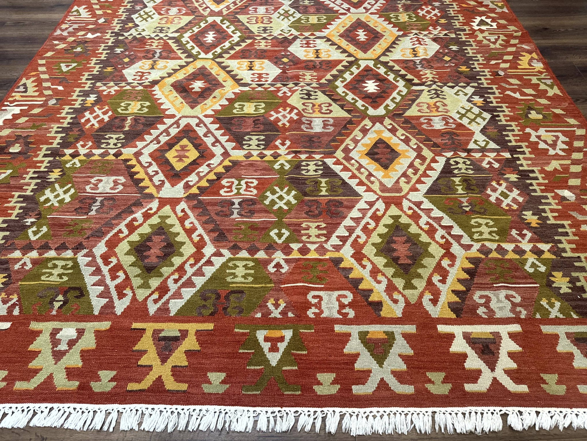 Turkish Kilim Rug 8x10, Geometric Design, Large Kilim Carpet by Jewel Rugs