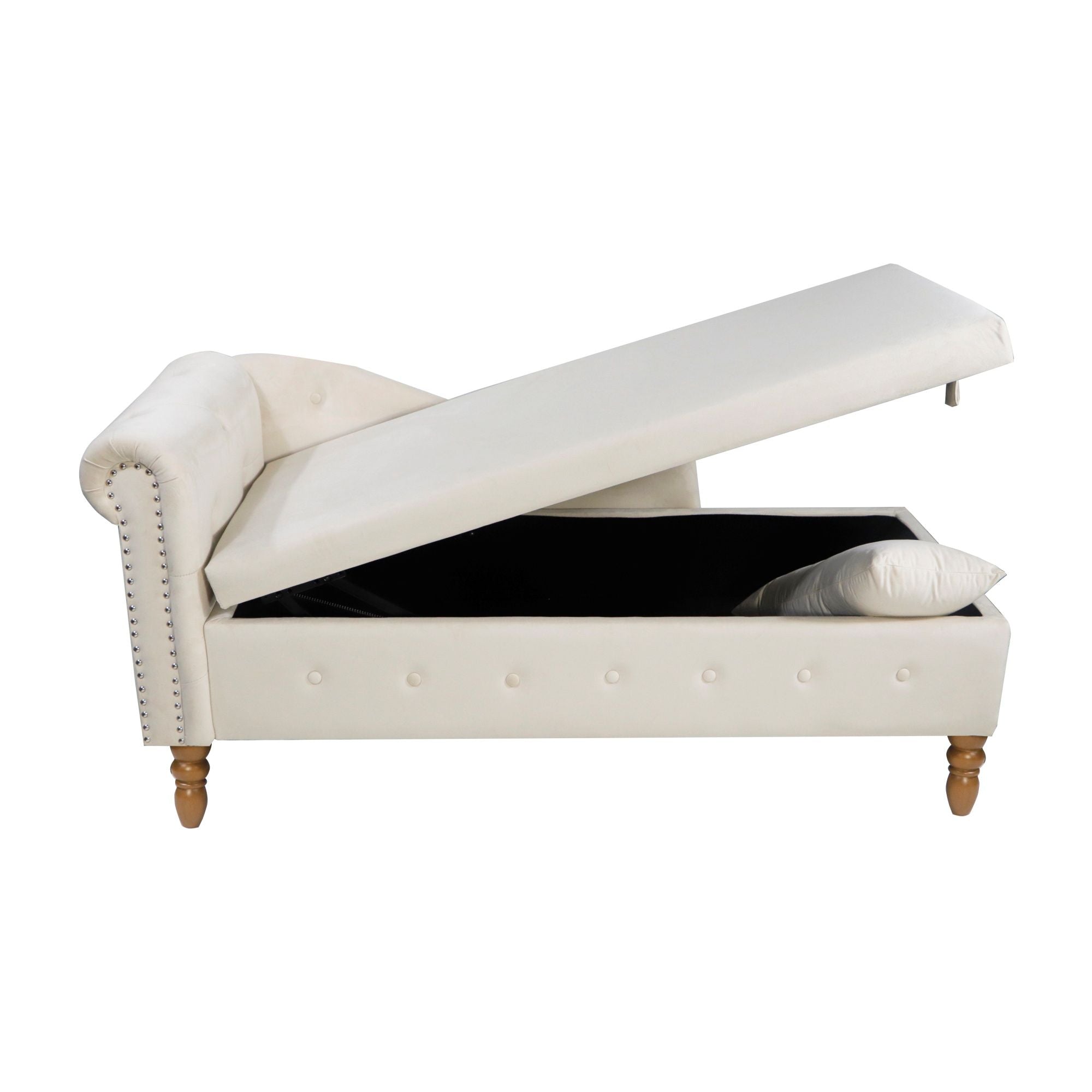 Chaise Lounge Indoor, Lounge Chair For Bedroom With Storage & Pillow, Modern Upholstered Rolled Arm Chase Lounge For Sleeping With Nailhead Trim For Living Room Bedroom Office by HouseOfZazla