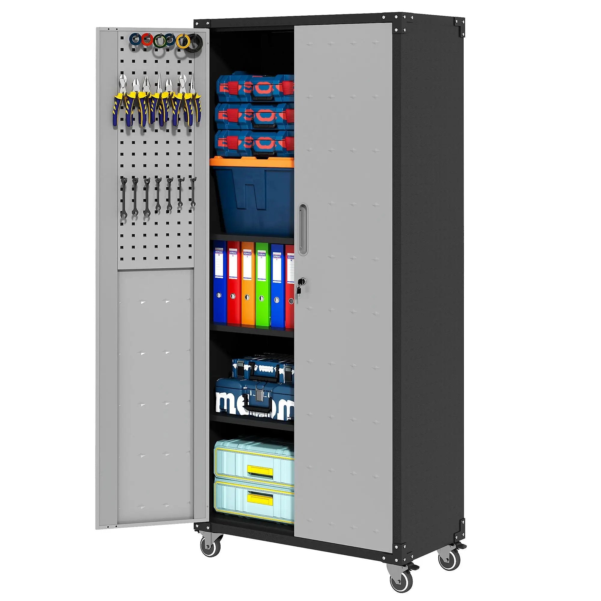 Metal Garage Storage Cabinet With Wheels Heavy Duty Tool Storage Cabinet - Brushed Nickel by HouseOfZazla