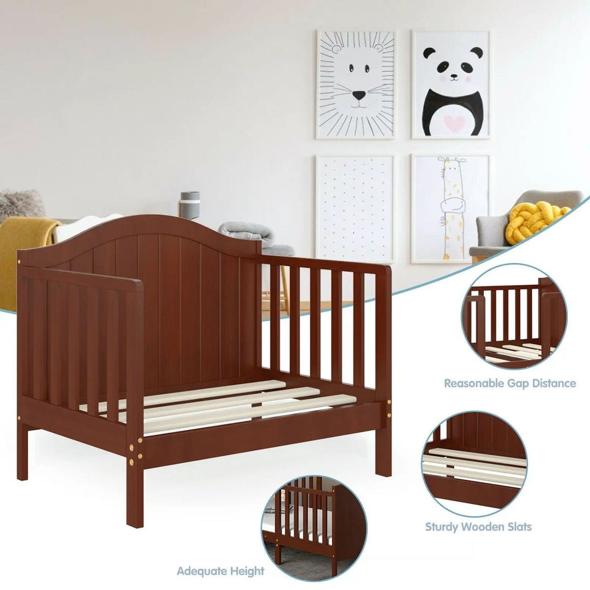 2-in-1 Classic Convertible Wooden Toddler Bed with 2 Side Guardrails for Extra Safety, photo 5 of 9