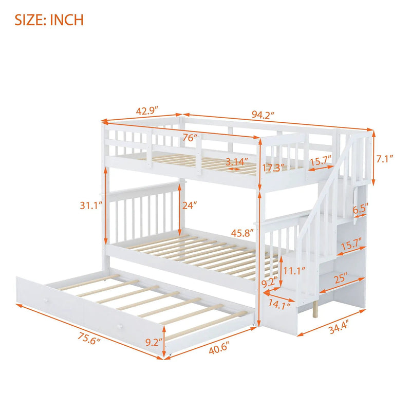 Stairway Bunk Bed With Storage And Guard Rail For Bedroom by Unique Piece Furniture