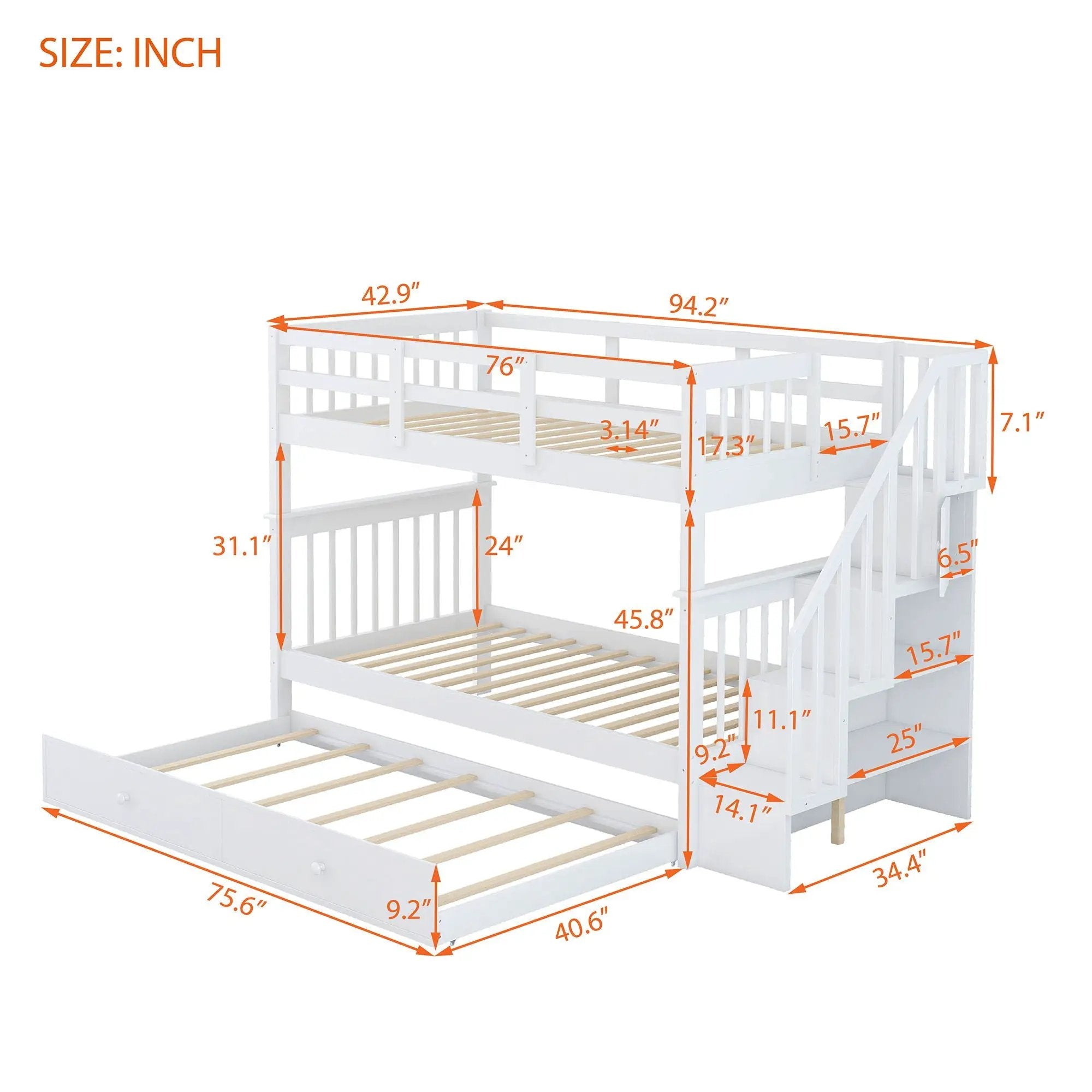 Stairway Bunk Bed With Storage And Guard Rail For Bedroom by HouseOfZazla