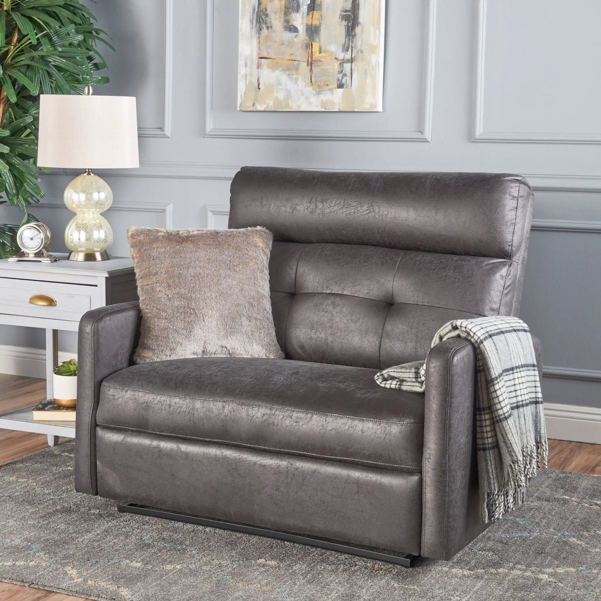 Alma - Contemporary Upholstered Loveseat Recliner - Slate by HouseOfZazla