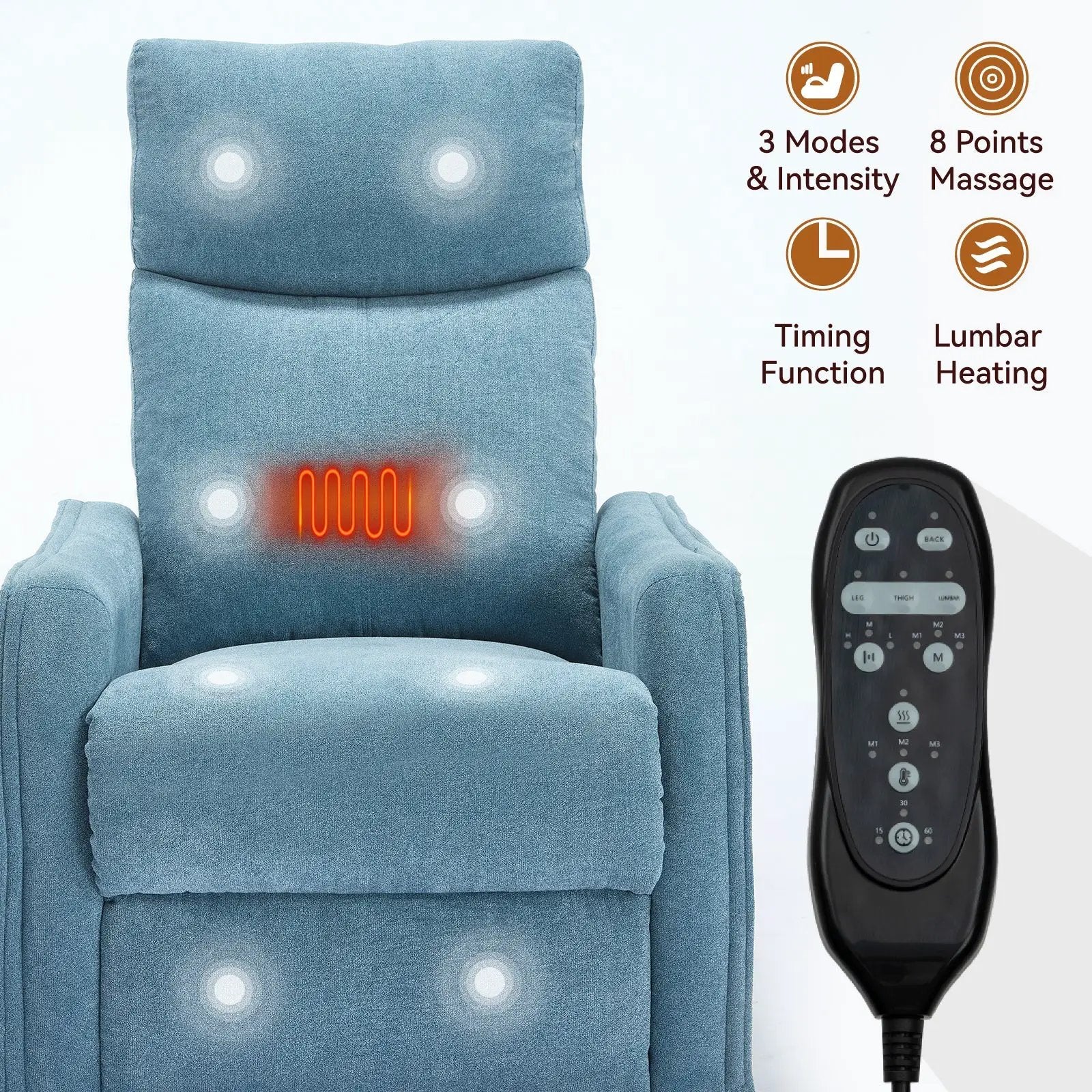 Heat Massage Manual Recliner Chair with Rocker and Swivel in Fabric for Living Room by HouseOfZazla