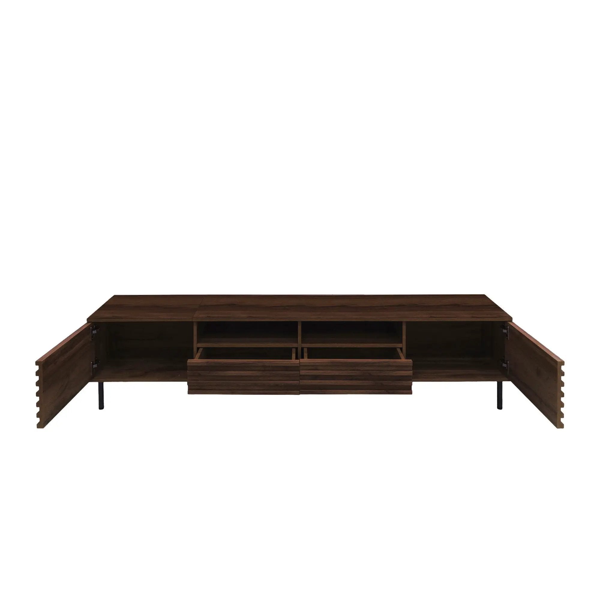TV Stand For TVs Up To 85" With Closed Storage, Soft Closing Hinges - Walnut by HouseOfZazla