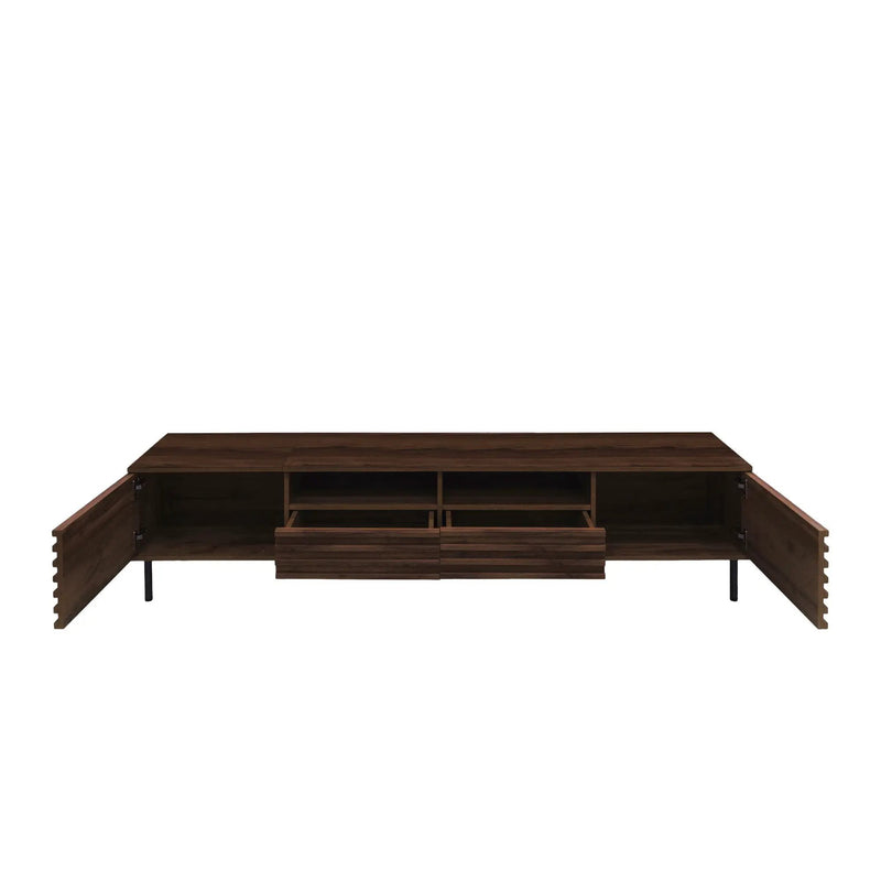 TV Stand For TVs Up To 85" With Closed Storage, Soft Closing Hinges - Walnut by HouseOfZazla