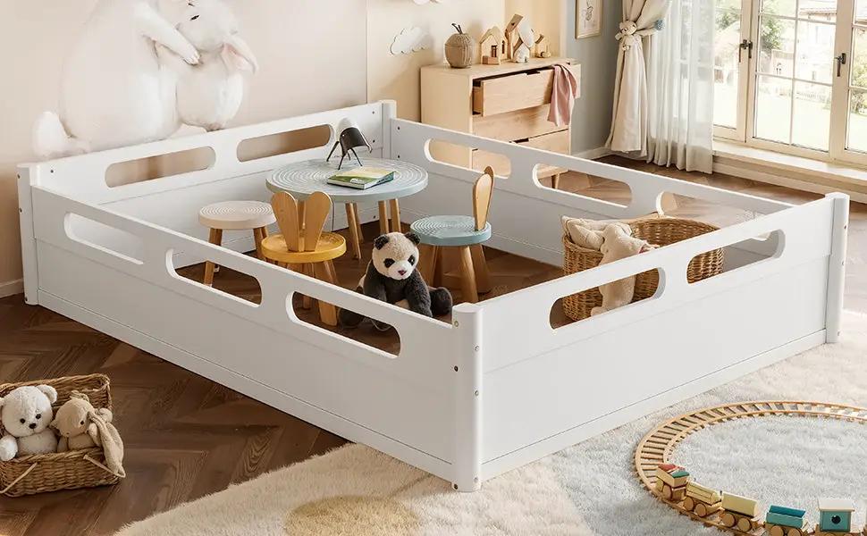Queen Size Floor Platform Bed with Guardrails by HouseOfZazla