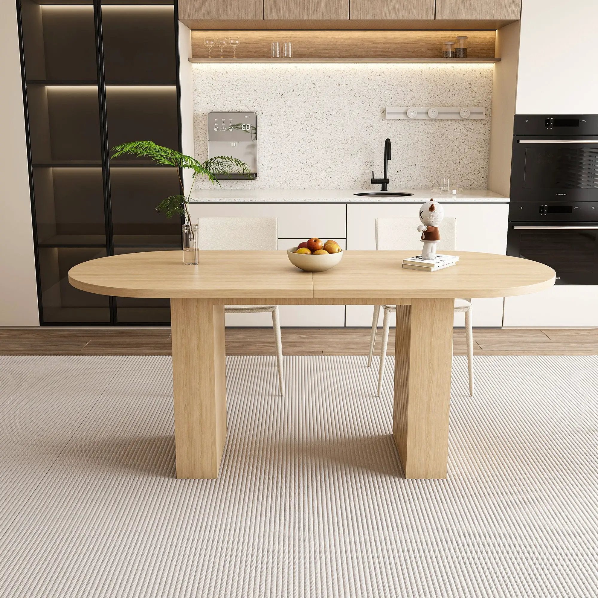 Oval Dining Table With Wood Strip Base